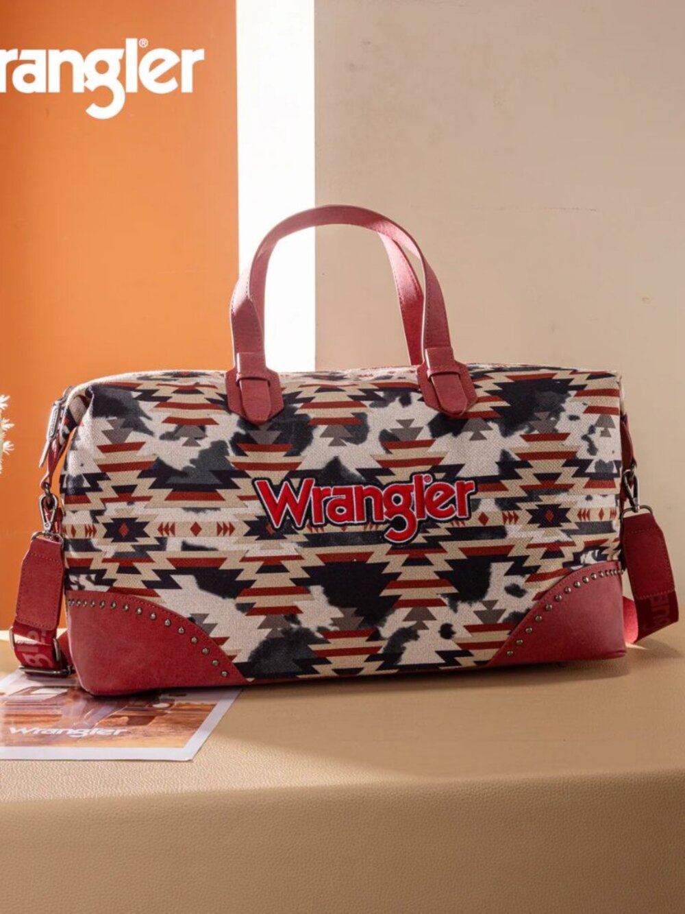 Wrangler Aztec Print Duffle/Crossbody - Red